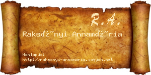 Raksányi Annamária névjegykártya