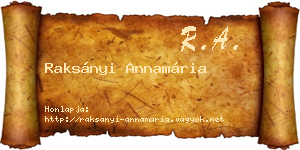 Raksányi Annamária névjegykártya